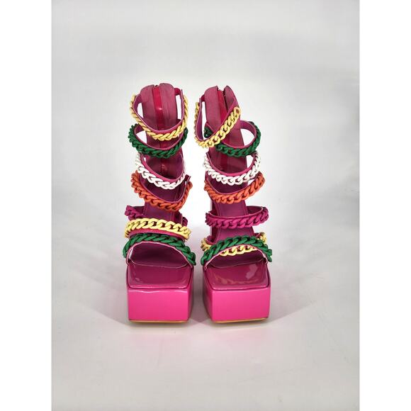 Azalea Wang Pink Corrine Chain Link Platform Sandals Size 7 - Picture 16 of 16